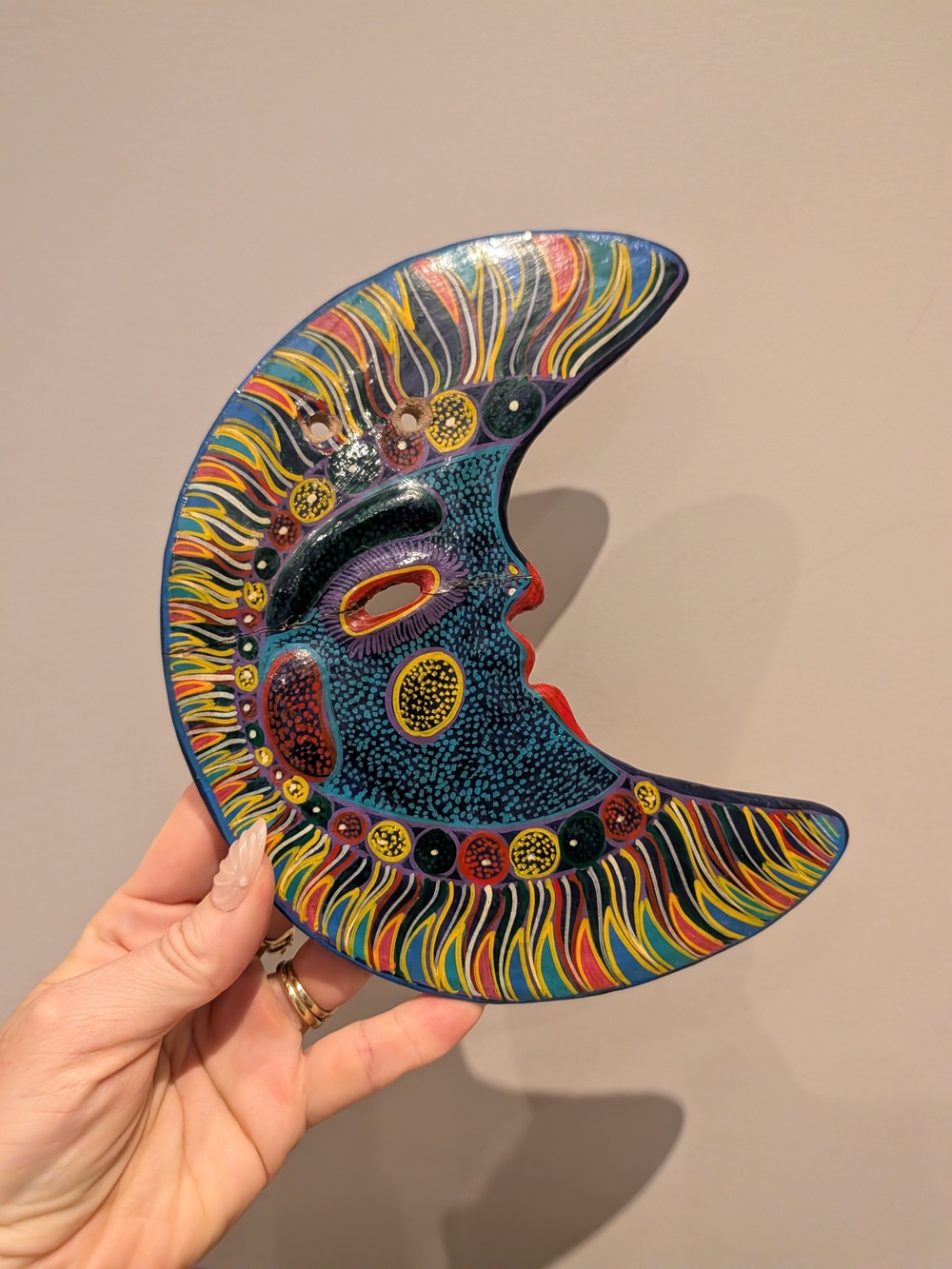Hand-Painted Multicolor Crescent Moon Wall Art Mexico